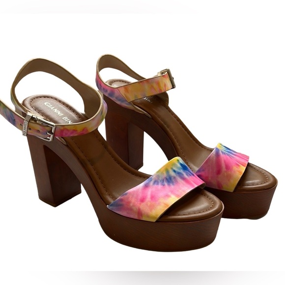GIANNI BINI Tie Dye Platform Palmeera Sandal Heels 10 - Picture 1 of 12